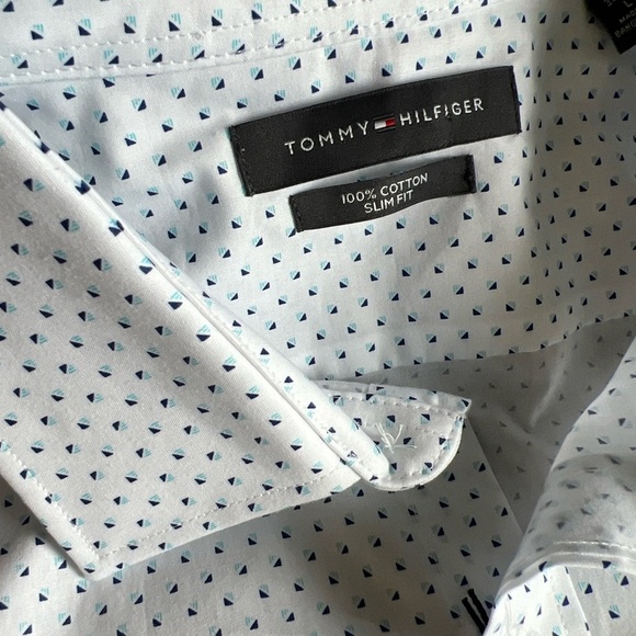 Tommy Hilfiger Men’s Aruba White W/Blue Design L/S Button Up 16.5, 34/35 NWT $75 - Picture 11 of 14